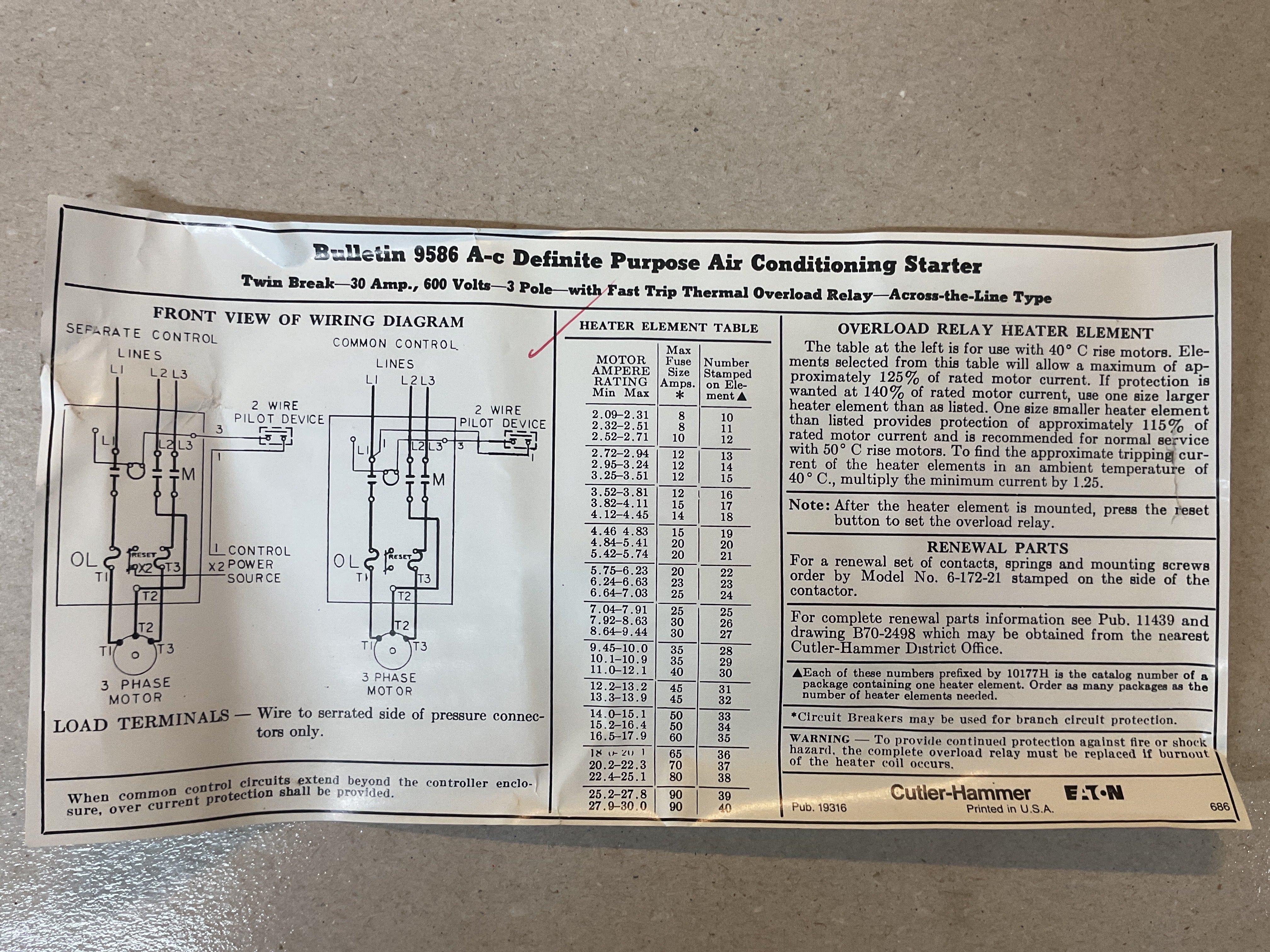 Taylor #14164-33 .ac magnetic starter.Cutler-Hammer 9586H6773-50.