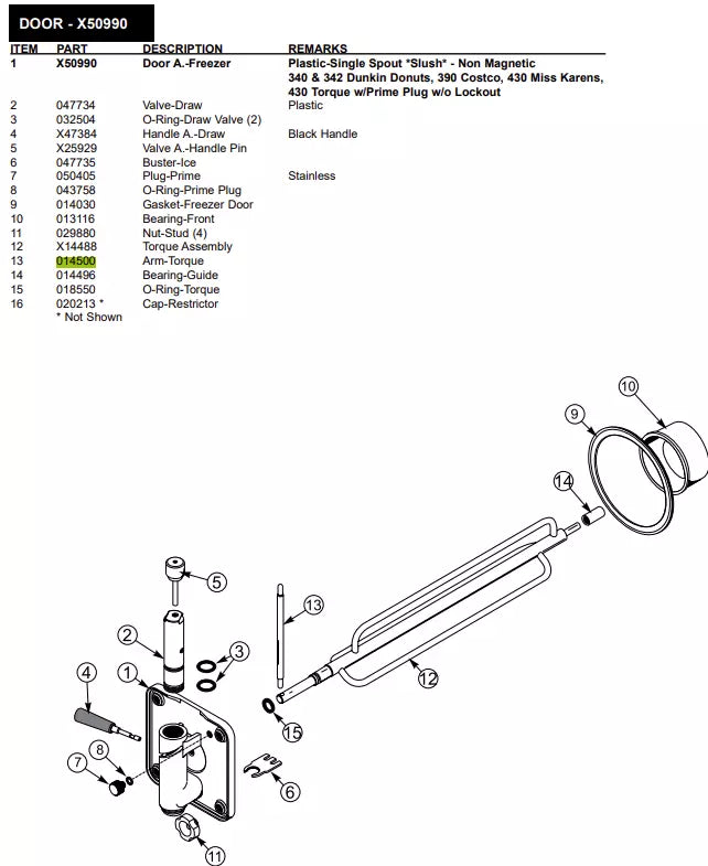 This torque wrench has a 5-13/16 inch (14.76cm), ARM TORQUE must be inserted inside Torque Assembly, it can be used for the following models of Door A.-Freezer: 340, 341, 342, H63, 60, H60, 62, 442, 445, 480/Torque, 340 & 342, 390, 430, 430.