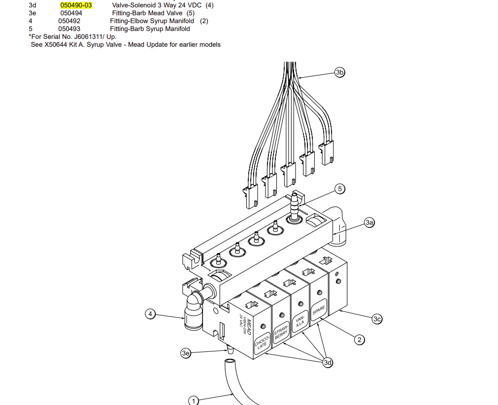 VALVE-SOL-3WAY 24V is a valve of the Valve A.-Syrup Control group for models: 5472 & PH61 (Serial No. J6061311/UP)