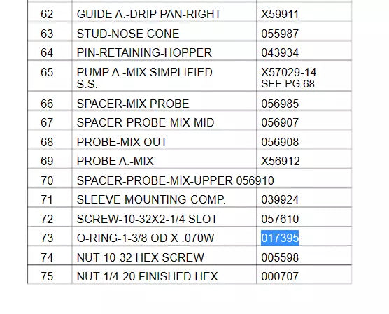 O-RING-1-3/8 OD X .070W to install on SPACER-PROBE-MIX-MID of the model C712.