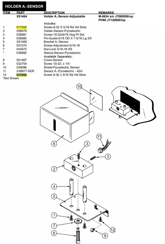 SCREW-8-32X5/16 SLTD ROUND is the screw that fixes the Pin-Guide-5/16 OD X 1-5/16 Lg SS for Holder A.-Sensor-Adjustable of the following models: M-8634 s/n J7060000 /up PH90 J7120000/Up, X38976 Holder A.-Sensor Adjustable PH61, 482, 5456, 5472 8663, (8634 Prior to J7060000).