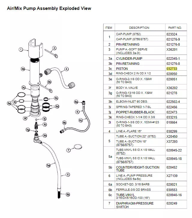 PISTON-COAX PUMP *A* WHITE is used to form Air/Mix Pump Assembly for the following models: 8752, 8756, 8757, 8664.