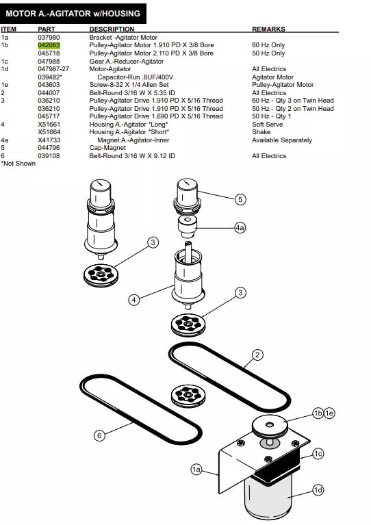 PULLEY-AGT MTR-1.910PDX3/8BORE to be inserted on the Bracket -Agitator Motor, to form MOTOR A.-STIRRER WITH HOUSING.