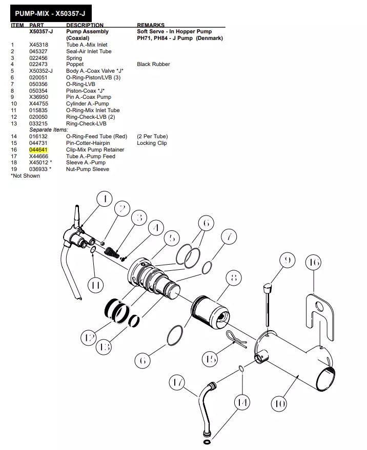 CLIP-RETAINER-MIX PUMP is used to form PUMP-MIX (Coaxial) for the following machine models: Shake - In Hopper Pump PH61, PH90, 5472, 8634, Soft Serve - In Hopper Pump PH71, PH84, PH85, PH90, 8634, 8784, 8751 - J3033663/UP, 8754 - J3033826/UP, Soft Serve - In Hopper Pump PH71, PH84 - J Pump (Denmark).