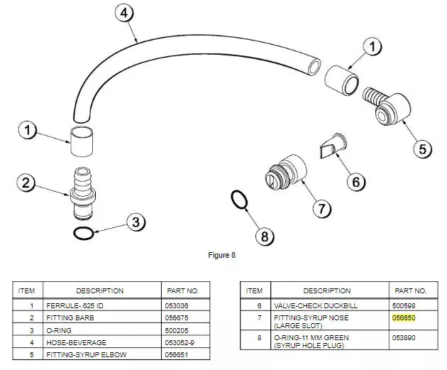 FITTING-SYRUP NOSE.125 SLOT is used to form Syrup Line Assembly of model C606.