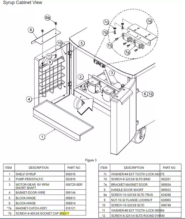 SCREW-4-40X3/8 SOCKET CAP is used to assemble Syrup Cabinet View, for model C606.