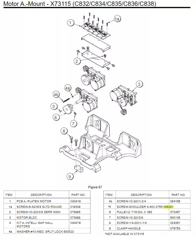 SCREW-SHOULDER 4-40X 3755 SOC is used to assemble the Motor A.-Mount of the following models: C832/C834/C835/C836/C838.