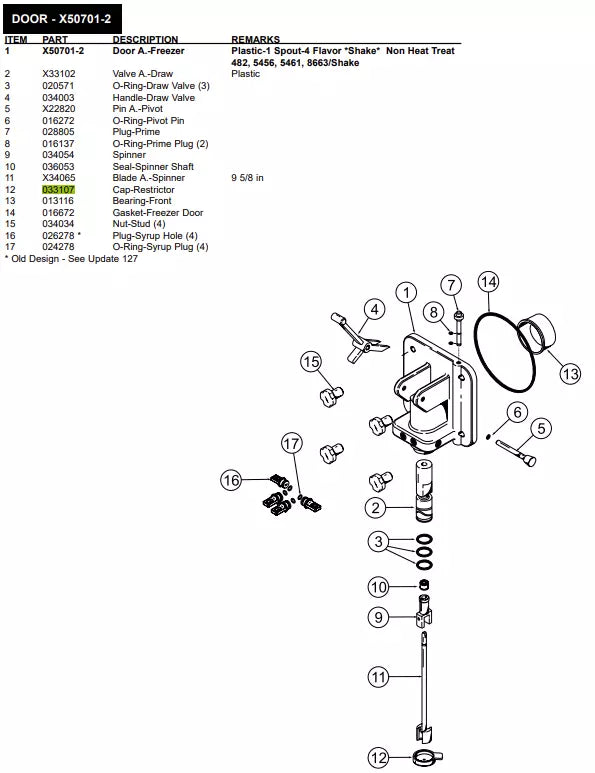 CAP RESTRICTOR is used for Taylor ice cream machines of the following models: PH61, PH90, 482, 5456, 5461, 5472, 8634, 8663.