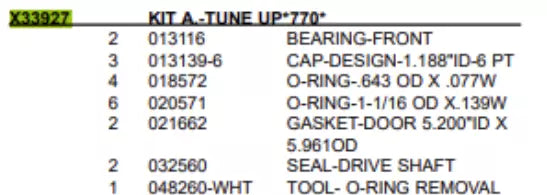 KIT TUNE-UP is used for the following models: 761,770.