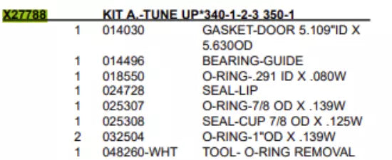 KIT A-TUNE UP *340-1-2-3 350-01 is used for the following machines: 340,341,342,343,350,351,450.