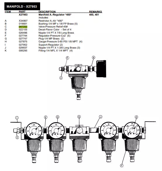 VALVE-PRESSURE RELIEF-45 PSI is used to form MANIFOLDS for the following machine models: 480, 481, 5459, 5460, 5461, 8662, 8664, 441, 5472, 8634, H60.