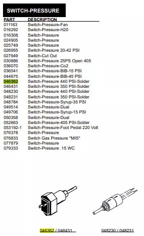 SWITCH-PRESSURE 440 PSI-SOLDER TAYLOR 046362.