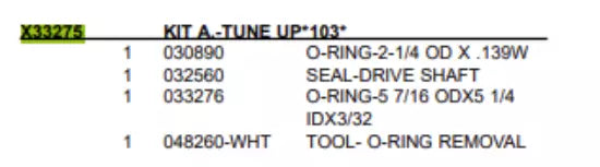 KIT A.-TUNE UP is used for models: 103, 104.