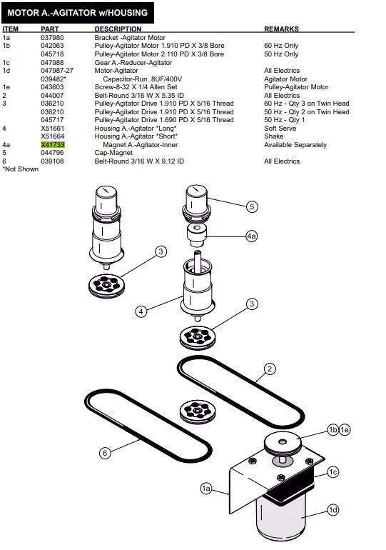 The A.-Agitator-Inner Magnet must be assembled on the Housing A.-Agitator *Long* to form the MOTOR A.-AGITATOR w/HOUSING.