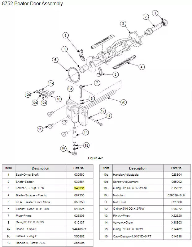 BEATER A.-3.4QT-1PIN-SUPPORT is used to assemble Beater Door Assembly for the following models: 8752, 8754, 8756, 8757, C708 & C716, C612, C709, C712, C606.