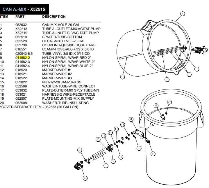 WRAP-SPIRAL-NYLON-RED-2 INCH is used to form CAN A.-MIX, HOSE A., LINE A.-SYRUP (MODELS 60 & 62).