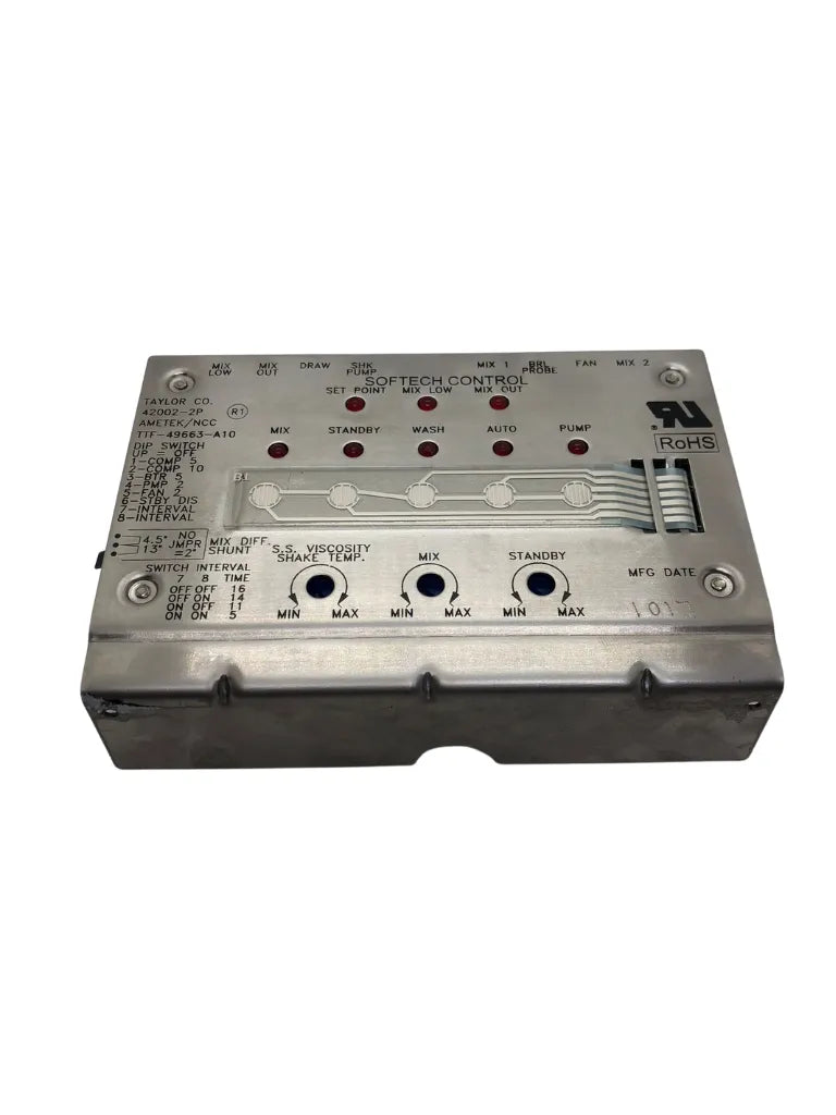 Interpret a mode of operation/monitor mix level and temperature/monitor product viscosity or product temperature and send a command to the power board through a ribbon cable enabling the proper relays on the power board to be open or closed.