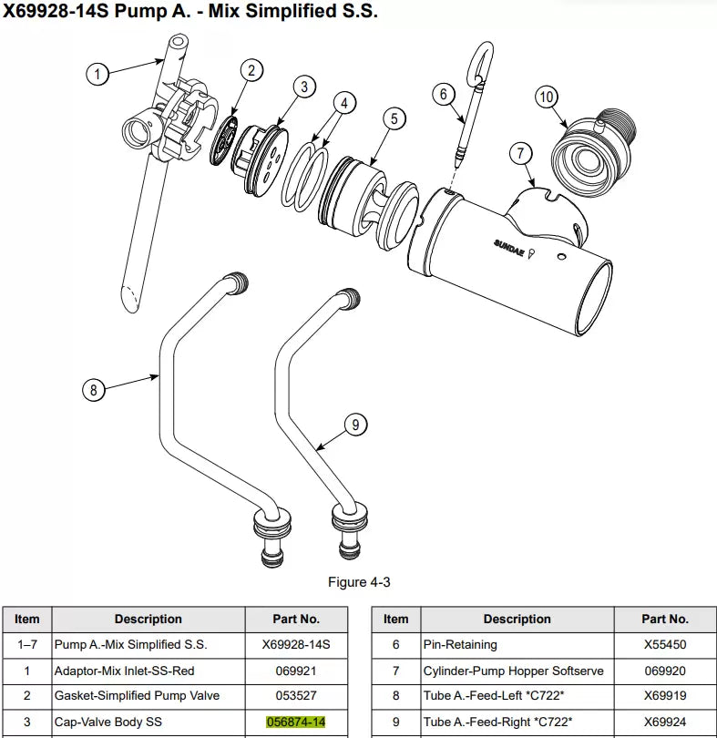 CAP VALVE BODY SS is the cap of the valve body of the A.-Mix Simplified S.S. pump. for Taylor machine model C722.