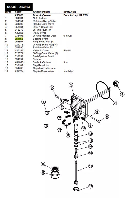 BEARING FRONT 2.0OD X 0.688ID is used to form Door A.Freezer of the following models: Door A.-1spt HT TTS and is also part of the following kits: KIT A.-TUNE UP*5472 HT*, KIT A.-TUNE UP-1SPOUT.