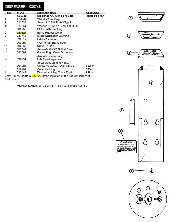 BAFFLE CONE RUBBER is used for the A.-Cone Dispenser 8756 HS.